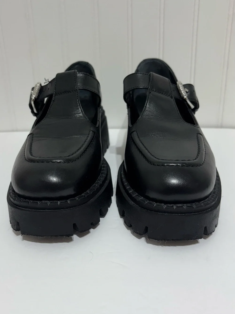 Seychelles Black Chunky Platform Mary Jane Loafers